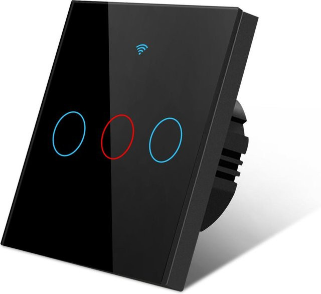 MALITAI Tuya Smart Life WLAN Wandschalter 3 Gang Schwarz mit gehärteter Glasscheibe und Touch-Bedienung, kompatibel mit Alexa und Google Home, 220V - Bild 1