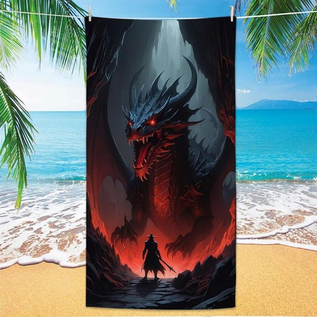 Strandtuch mit Drachenmuster von JMG Household Supplies, schnelltrocknendes Mikrofaser-Handtuch in Multicolour, B/B: 70 x 140 cm - Bild 1