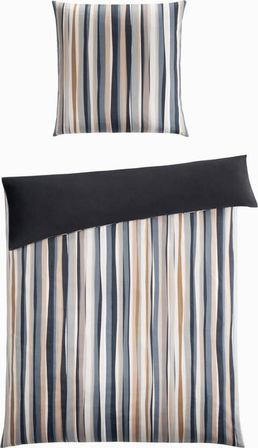 Bettwäsche IRINA casa NOVA aus Mako-Satin in Grau und Blau mit grafischem Design, bestehend aus Bettbezug und Kissenbezug, B/T/H: 135 x 200 cm und 80 x 80 cm - Bild 1