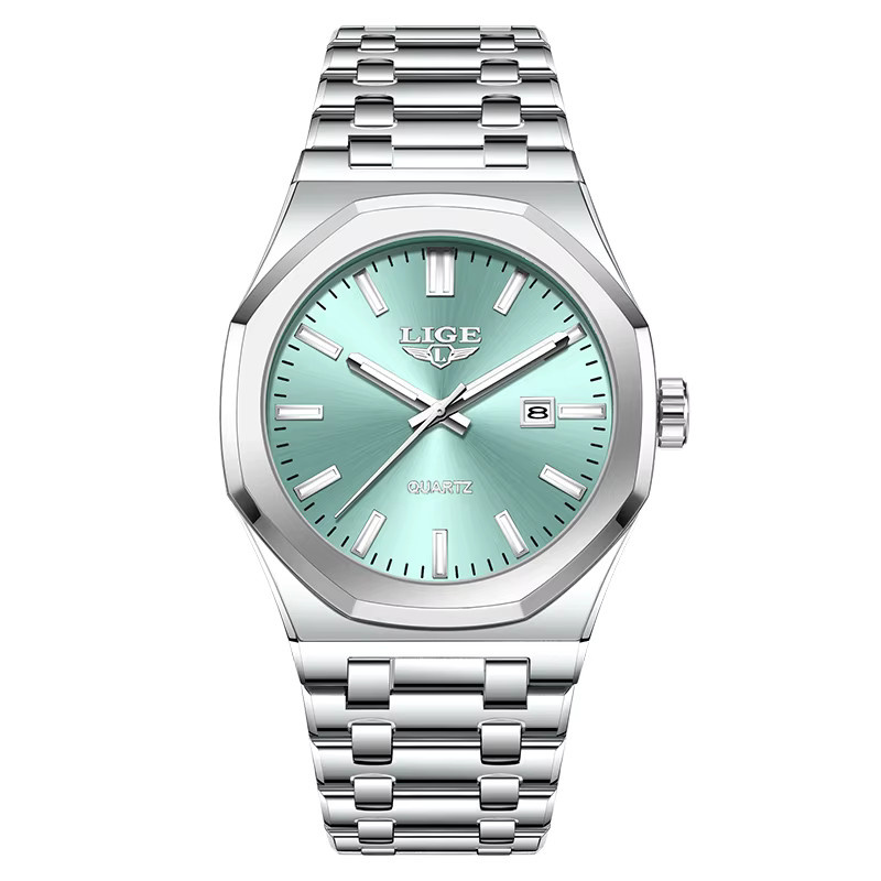 LIGE Armbanduhr Edelstahl, Quarz, Datum, Grün, Herren - Bild 6