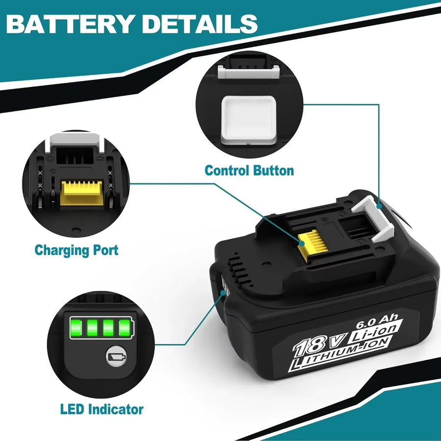 Makita Ersatzakku 18V 6000mAh in Schwarz inklusive 6A Ladegerät für BL1830 BL1860 BL1850 BL1840B - Bild 5