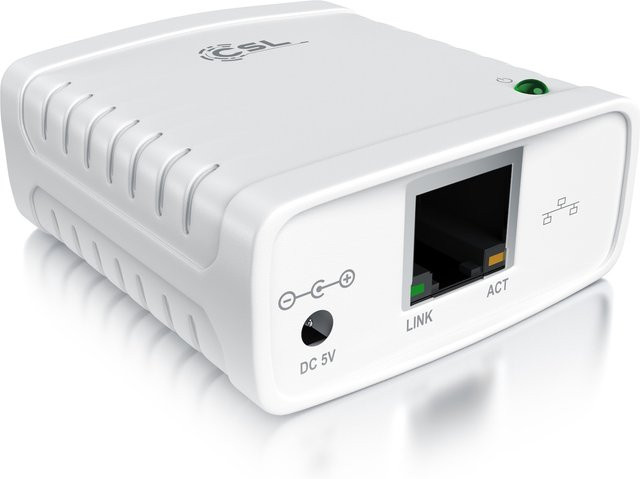 CSL LAN Printserver Druckerserver mit Fast Ethernet, USB 2.0 High Speed und TCP/IP Unterstützung in Weiß - Bild 1