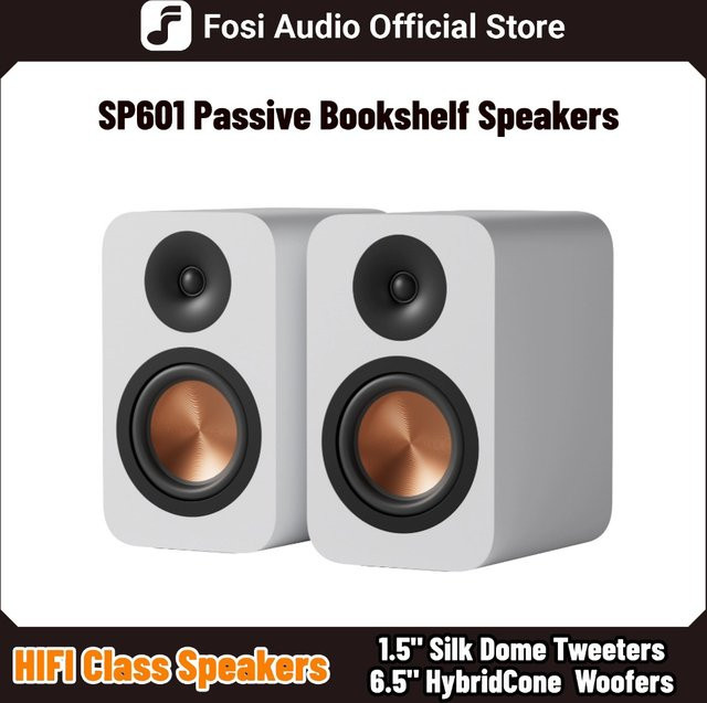 Fosi Audio SP601 Passive Regallautsprecher aus Holz in Braun und Orange, 160W Studiomonitor-Lautsprecher für HiFi, Heimkino und Computer - Bild 1