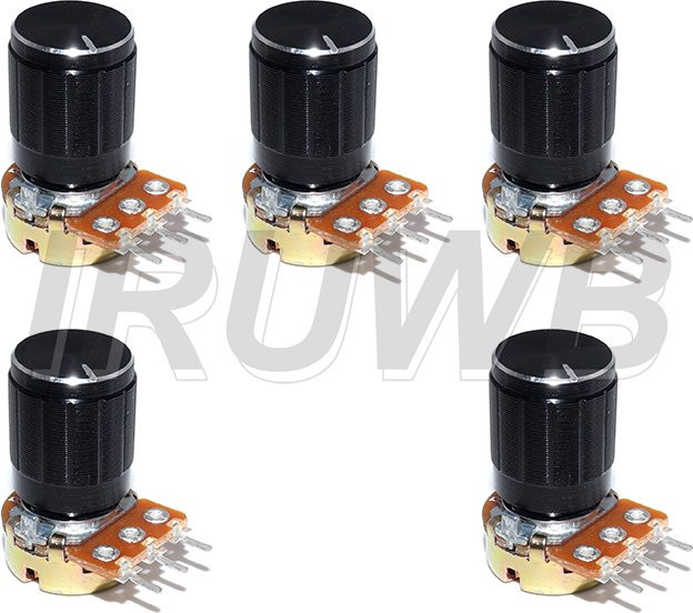 5er Set IRUWB WH148 Lineare Potentiometer mit schwarzen Aluminium-Knöpfen, 3-Pin Kit in verschiedenen Widerständen (1K bis 1M) - Bild 1
