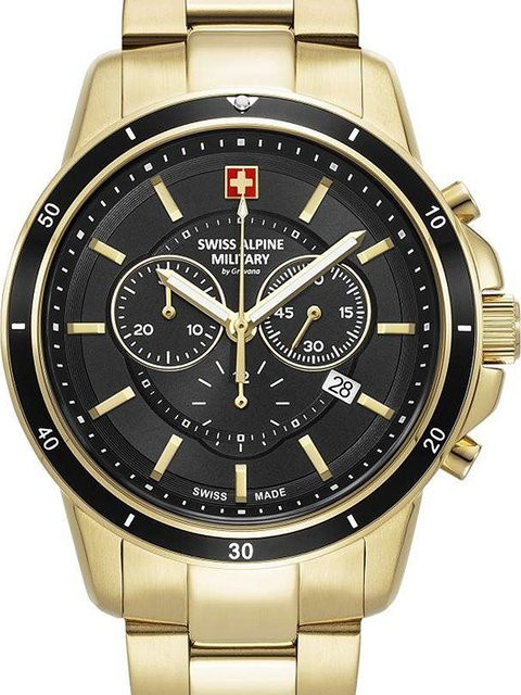 Swiss Alpine Military Herrenuhr, Chronograph, Quarz, Edelstahl, 44 mm, Schwarz - Bild 1