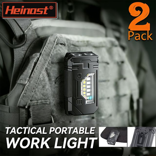 Heinast Multifunktionale Mini-Schlüsselanhänger-EDC-Taschenlampe in Schwarz mit Magnet, Stiftclip und Hutclip, wiederaufladbar - Bild 1