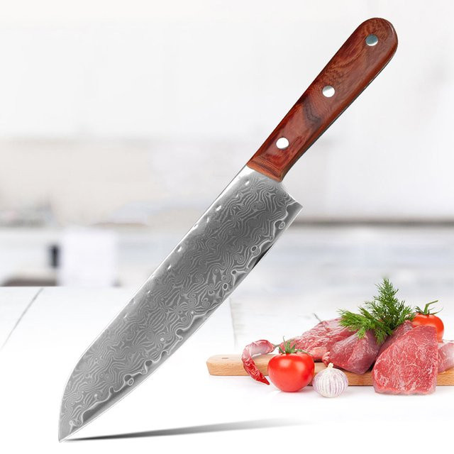 InLeung Damaskus Küchenmesser mit Holzgriff in Silber für Fleisch, Obst, Gemüse und Fisch - Bild 1