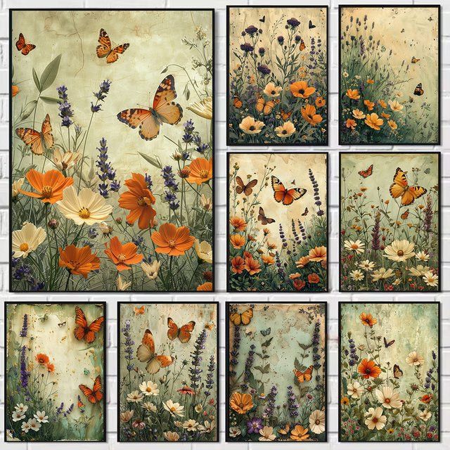 Potdemiel Wandbild im Landhausstil mit Wald und Schmetterling als nostalgische Dekoration für dein Wohnzimmer - Bild 1