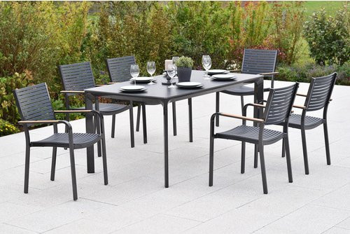Merxx Gartenmöbel-Diningset Paliano 7-teilig in Schwarz mit Tisch und 6 Sitzplätzen aus Stahl und Glas - Bild 1