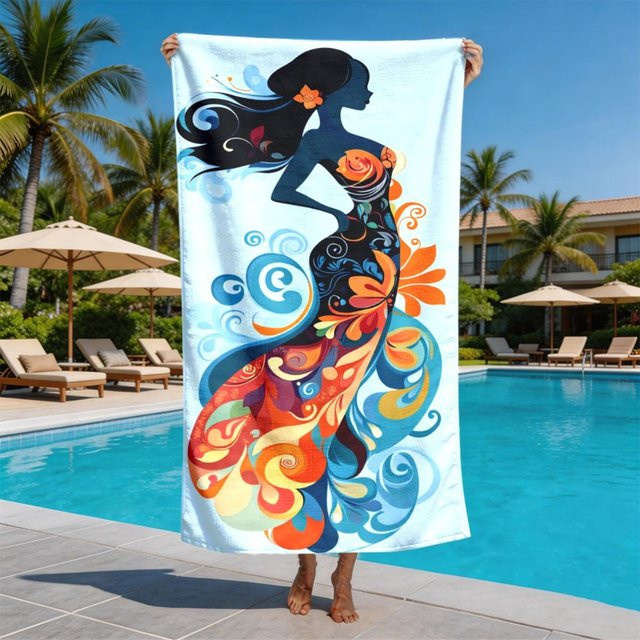 Hochsaugfähiges Strandtuch mit Tanzmädchen-Motiv und Grasrock-Design aus Polyester-Mikrofaser, Breite: 40 cm, Höhe: 60 cm - Bild 1