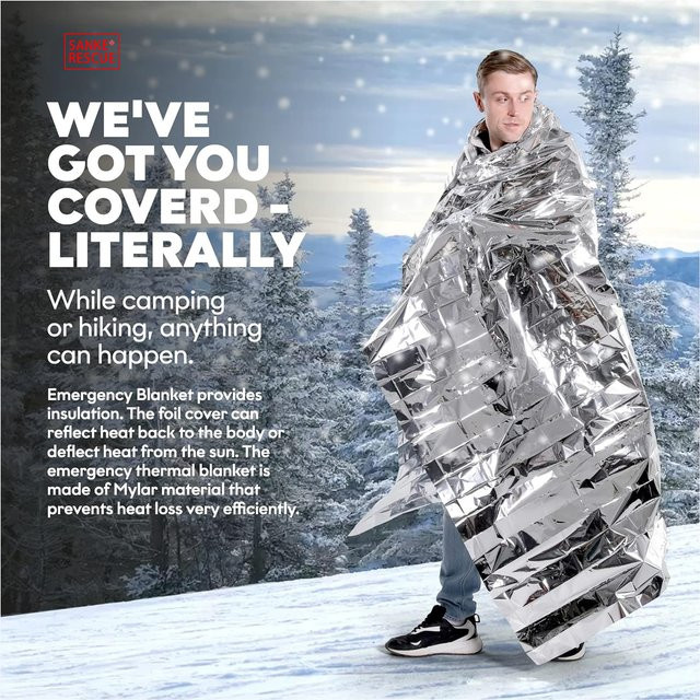 Sanke Rescue Hypothermie Rettung Erste-Hilfe-Kit mit Mylar Rettungsdecke in Silber für Outdoor und Bushcraft - Bild 1