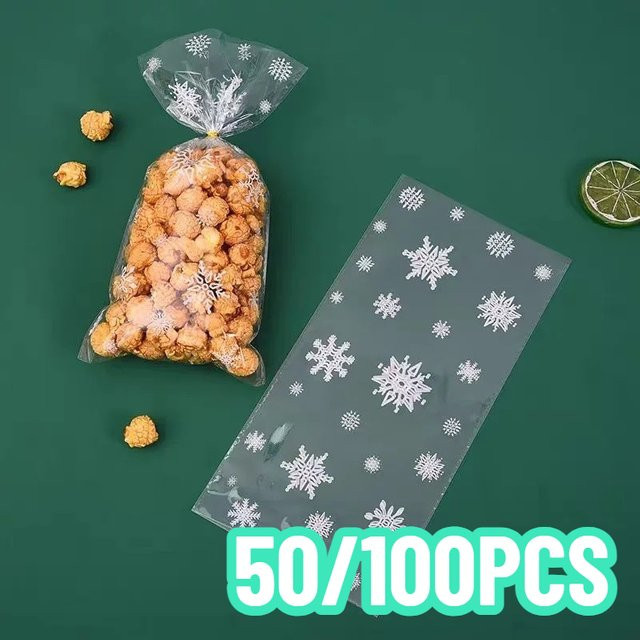 Transparente Kunststoff-Verpackungstaschen mit Schneeflocken-Design für Schmuck und kleine Geschenke, 100 Stück - Bild 1