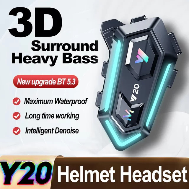 Y20 Motorradhelm Bluetooth-Headset mit BT5.3 Freisprechfunktion, kabelloser Geräuschunterdrückung, RGB-Licht und wasserdichter Ausführung in Schwarz - Bild 1