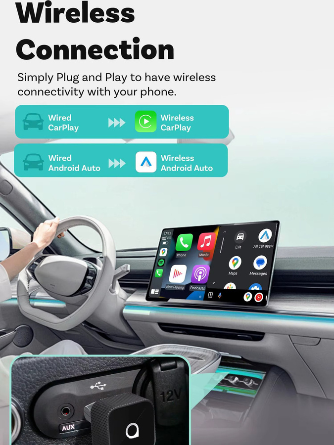 Ottocast 3.0 Mini Slim Kabelloser CarPlay und Android Auto Adapter in Schwarz und Silber mit Bluetooth 5.0 und WLAN - Bild 6