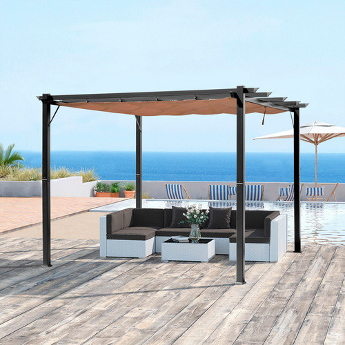 Outsunny Pergola aus Aluminium mit verstellbarem Stoffdach in Grau oder Braun, B/T/H: 400 x 300 x 223 cm - Bild 4