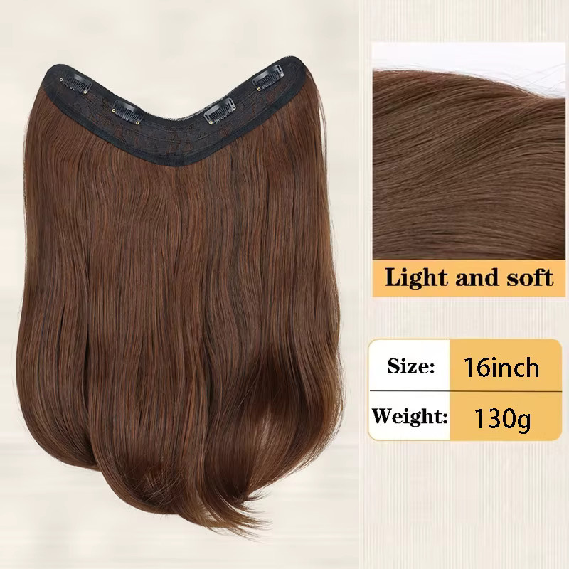 Haarverlängerung synthetisch, 16 Zoll, gerade V-Form, Schwarz Braun, Damen - Bild 2