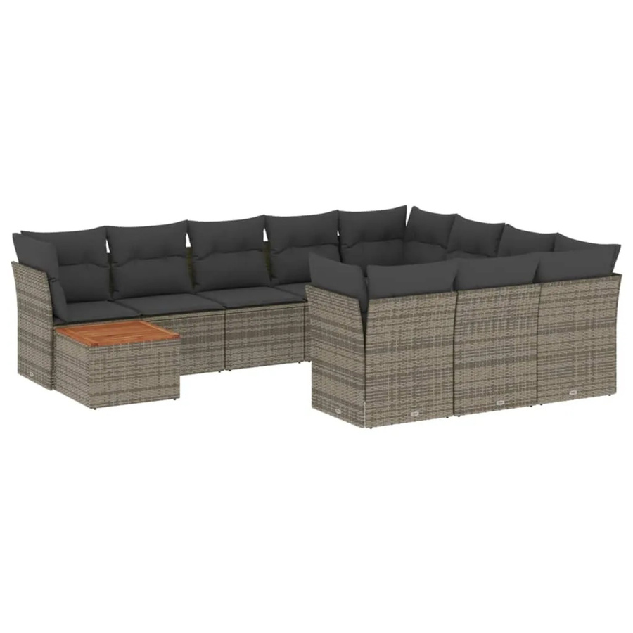 vidaXL 11-tlg Garten-Sofagarnitur aus Poly Rattan und Akazienholz in Grau Modell 42 - Bild 2