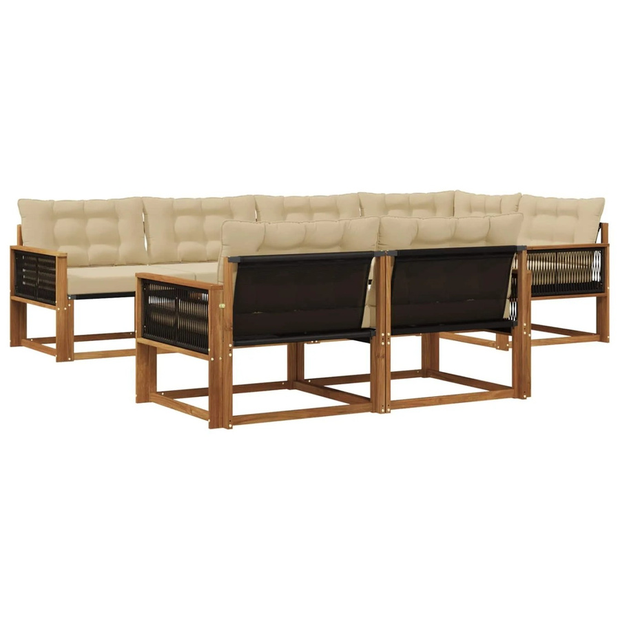 vidaXL Outdoor-Sofagarnitur L-Form aus Akazienholz mit Textilene-Bezug und Kissen in Beige und Braun - Bild 2