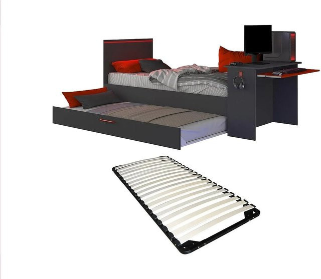 Bettrahmen Vouani in Anthrazitgrau mit Unterbettbeleuchtung, B/T: 90 x 200 cm, Höhe: 242,8 cm - Bild 1