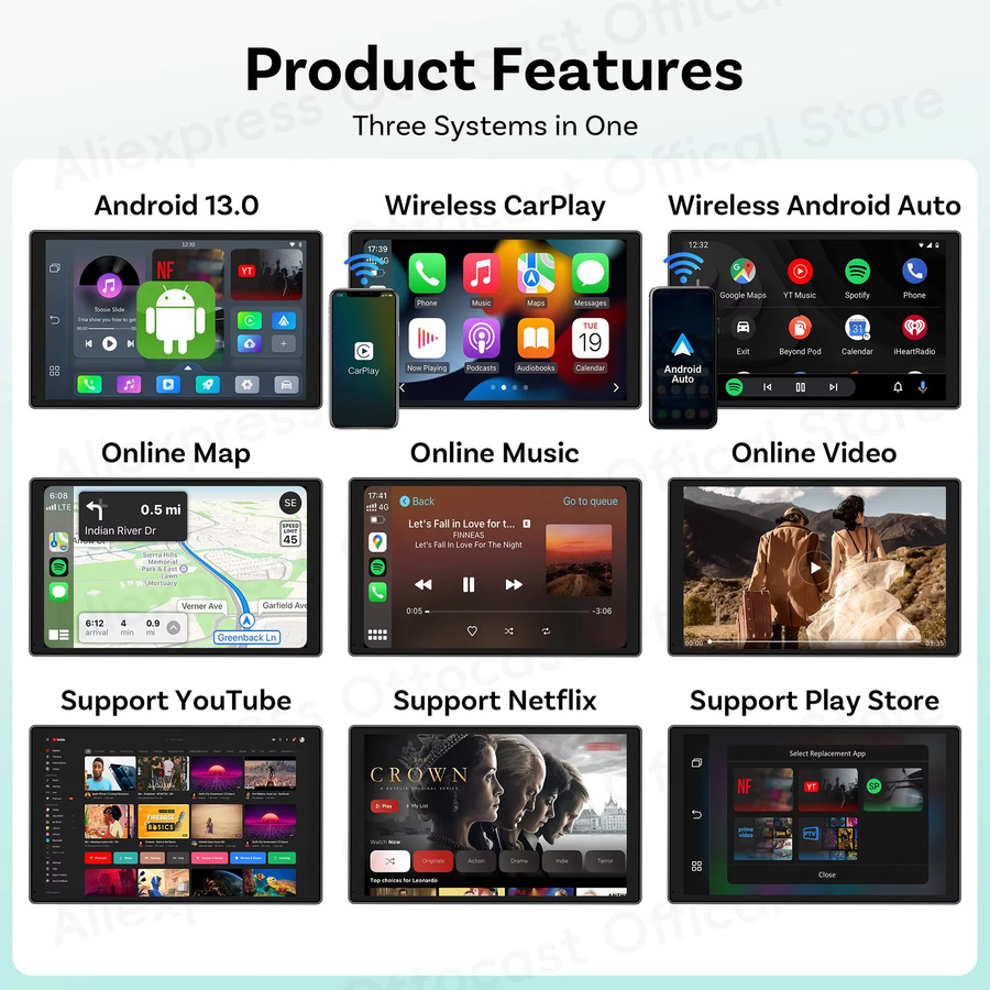 OTTOCAST Play2Video Express Wireless CarPlay und Android Auto Adapter mit TV AI Box in Schwarz - Bild 4