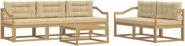 vidaXL Outdoor-Sofagarnitur L-Form aus Akazienholz mit Kissen und Couchtisch in Weiß und Beige - Bild 1