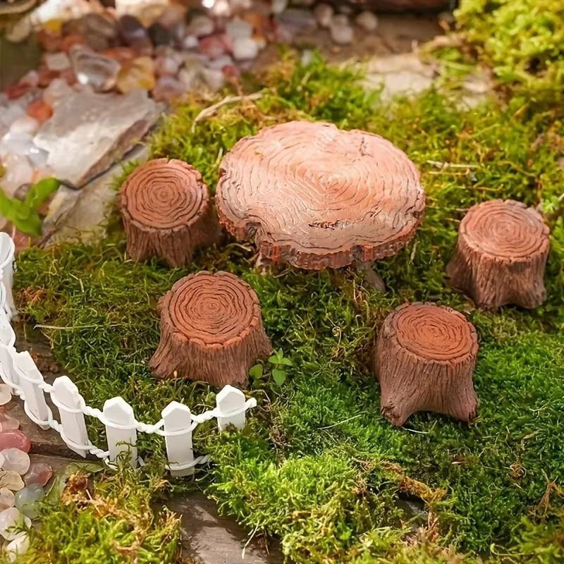 Yiran toy Miniatur Baumstumpf Gartenkunst Zubehör Harz 5-teiliges Set - Bild 3