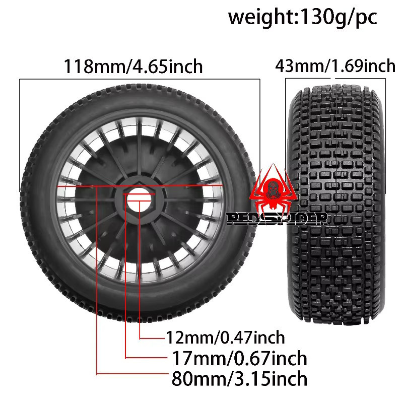 TIMEA Geländewagenreifen, 4-teiliges Set, 1/8, 118 mm, 17 mm Radsechskant - Bild 2
