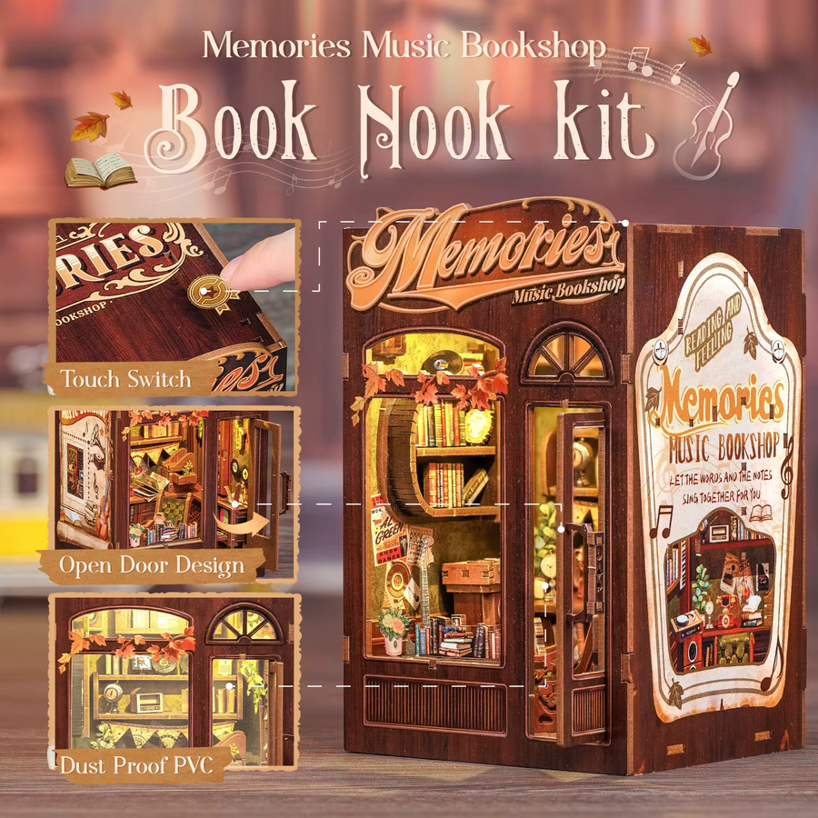 CUTEBEE DIY Book Nook Kit, Miniatur-Puppenhaus aus Holz, mit Licht - Bild 3