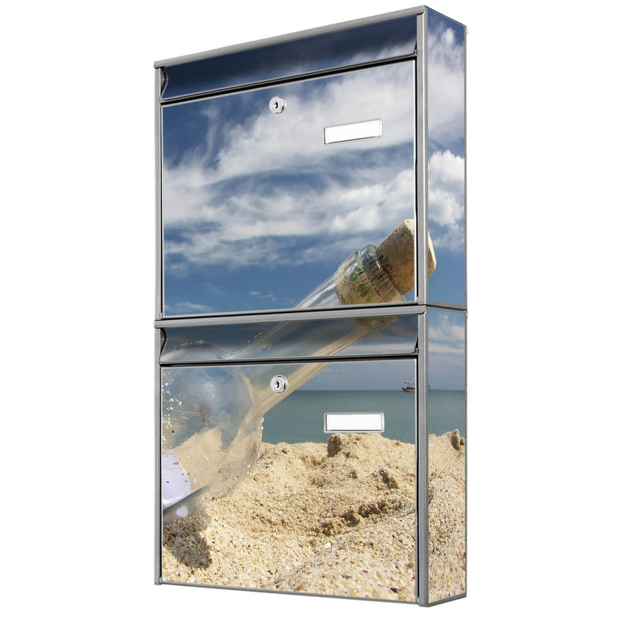 banjado Burg Wächter Doppelbriefkastenanlage in Silber, flexibel erweiterbar mit Motiv Flaschenpost, B/H/T: 64,5 x 36,2 x 10,0 cm - Bild 1