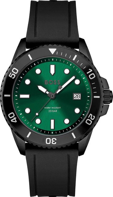 BOSS Herrenuhr, Quarz, Edelstahl, 43 mm, Silikon, Grün, 20 ATM - Bild 1