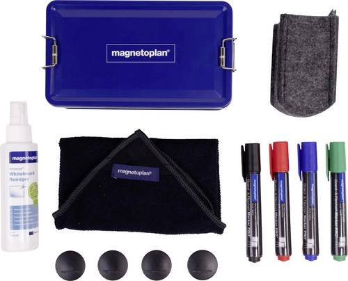 Magnetoplan Whiteboard Premium Kit in Metallbox mit 4 PRO+ Markern, Reiniger 125 ml, rPET Tuch, Magneten und magnetoTray SMALL in Multicolor - Bild 1