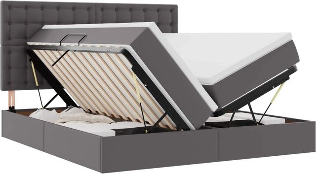 vidaXL Bett mit Stauraum und LED in Grau aus Kunstleder mit Metallgestell B/T/H: 180 x 200 x 128 cm - Bild 1