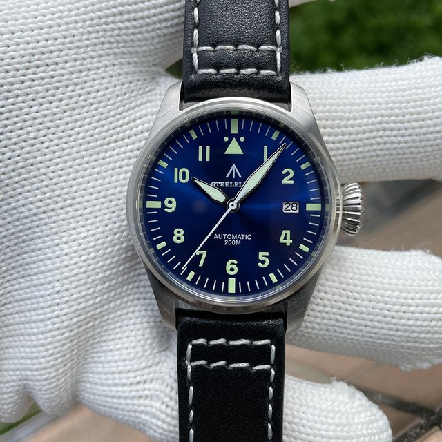 STEELFLIER Herrenuhr, Automatik, Edelstahl, Blau, Leder, 20 ATM - Bild 1