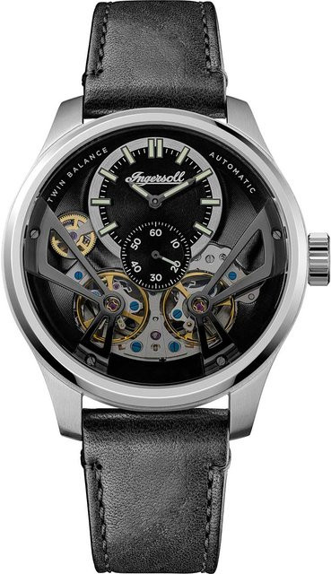Ingersoll Herrenuhr Automatik, Edelstahl, 46 mm, Leder, Schwarz, 5 ATM - Bild 1