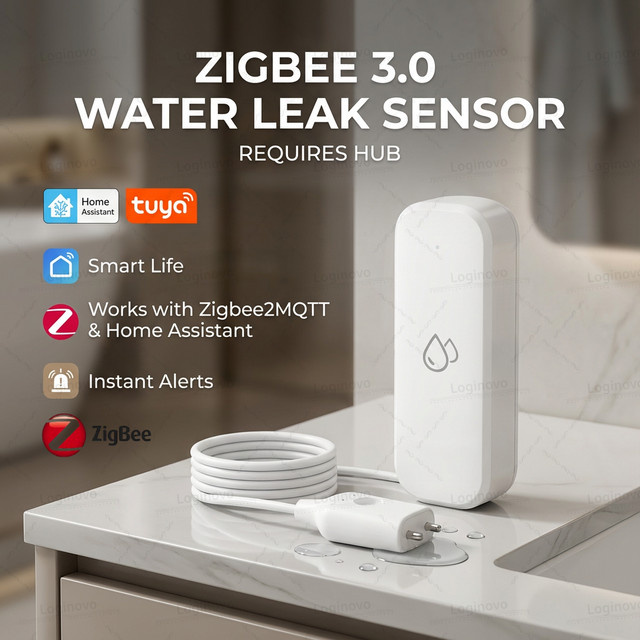 Coolo Zigbee Wasser Sensor Flut und Leck Detektor in Weiß für Tuya Smart Life App und Z2M Smart Home Sicherheit - Bild 1