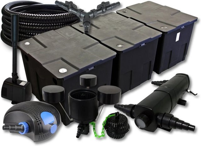 Sunsun Teichfilter Set Schwarz mit 100W Pumpe, 36W UVC, Skimmer, Schlauch und Springbrunnen für bis zu 90000L - Bild 1
