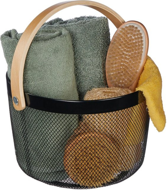 Relaxdays Drahtkorb aus Stahl mit Henkel, Schwarz, B/T/H: 17,5 x 27,5 x 26,5 cm - Bild 1