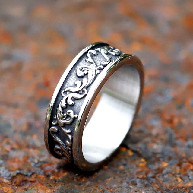 Ring Edelstahl, Viking Spindrift Muster, Silber, Vintage, Unisex - Bild 1