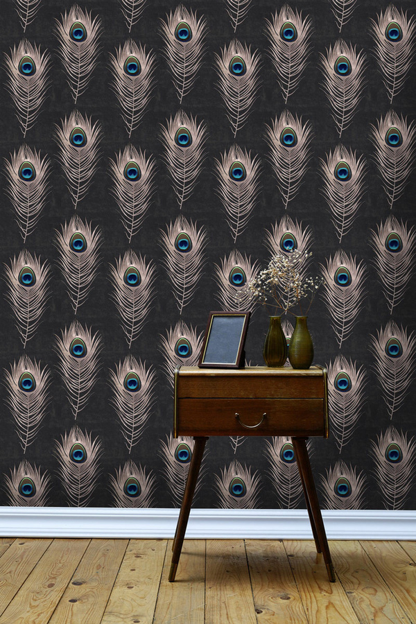 MINDTHEGAP Tapete Peacock WP20230, Farbe: Schwarz/Mehrfarbig, Material: Vlies, Breite: 52 cm, Höhe: 300 cm - Bild 1