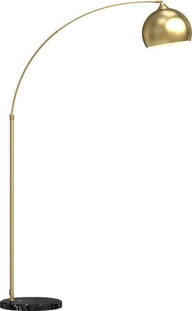 HOMCOM Bogenstehlampe in Gold mit Marmorsockel und kugelförmigem Schirm, höhenverstellbar, E27, Höhe: 180 cm - Bild 1