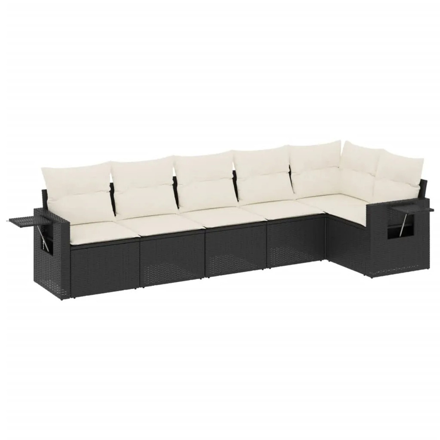 vidaXL 6-teilige Garten-Sofagarnitur in L-Form aus Poly-Rattan mit Kissen in Schwarz und Cremeweiß - Bild 2