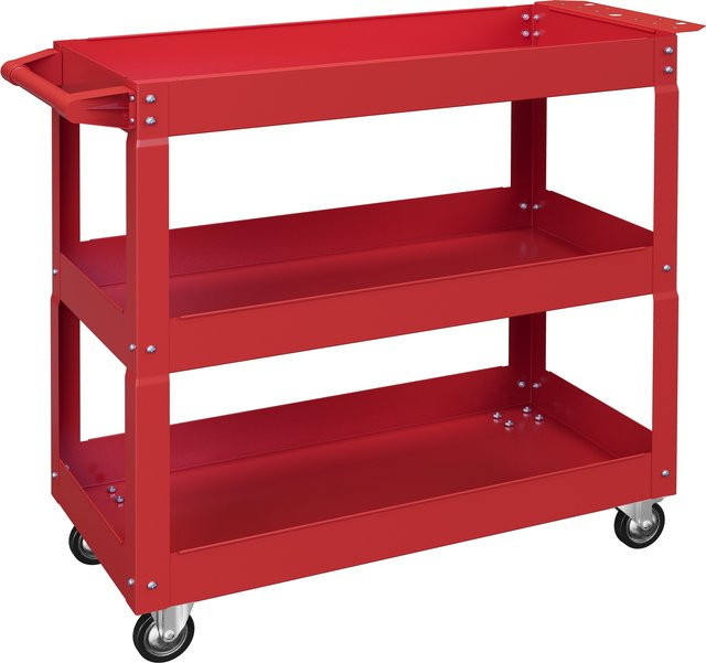 DURHAND Werkstattwagen aus Stahl mit 3 Etagen in Rot, Transportwagen mit 4 Rollen und seitlichem Griff, Tragkraft bis 150 kg, B/T/H: 83 x 35,3 x 76 cm - Bild 1