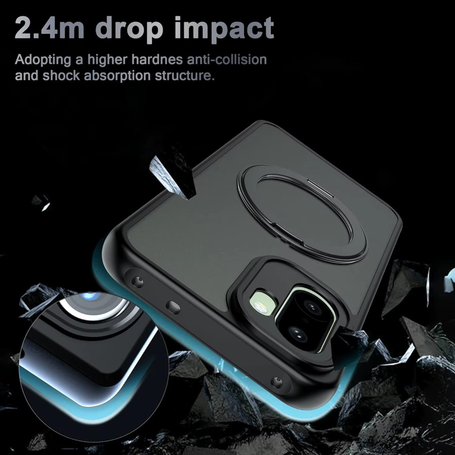WISHXIN Stoßfeste Magnetische Hülle mit 360 Grad drehbarem Kickstand für OnePlus 15 13 12 Serie und Nord, Schwarz - Bild 2