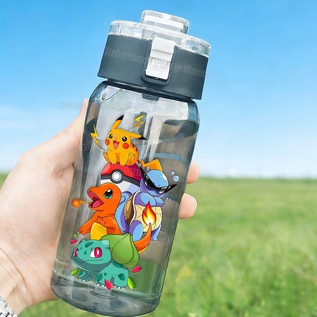Keeppley Pokémon Glurak Wasserflasche, Trinkflasche, 600ml, Transparent mit Strohhalm - Bild 1