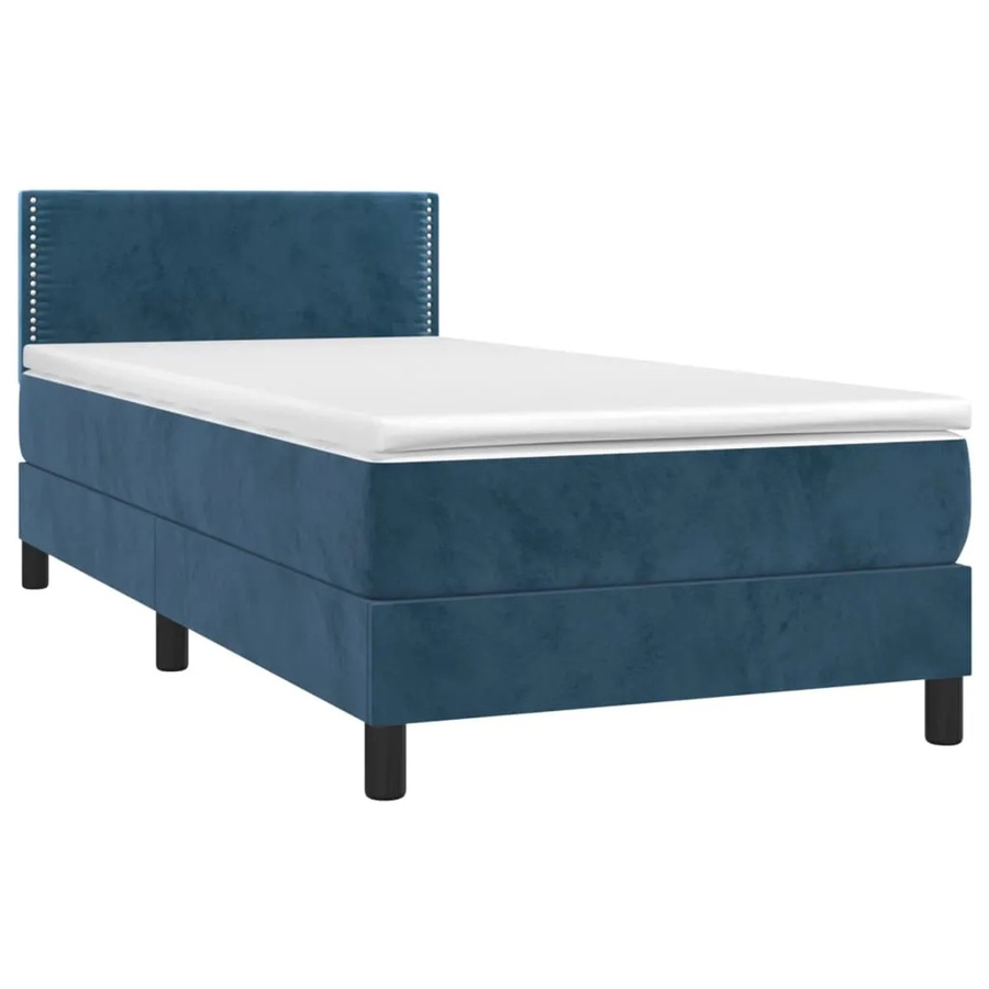 vidaXL Boxspringbett mit Matratze in Dunkelblau, Samt, mit LED-Unterbettbeleuchtung und USB-Ladeanschluss, B/T: 100 x 200 cm - Bild 2