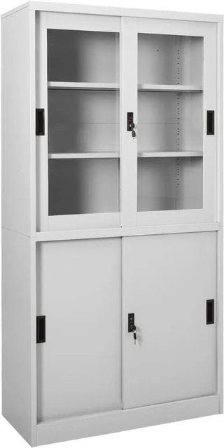 vidaXL Büroschrank aus Stahl mit Schiebetüren und gehärtetem Glas in Hellgrau B: 90 cm, T: 40 cm, H: 180 cm - Bild 1