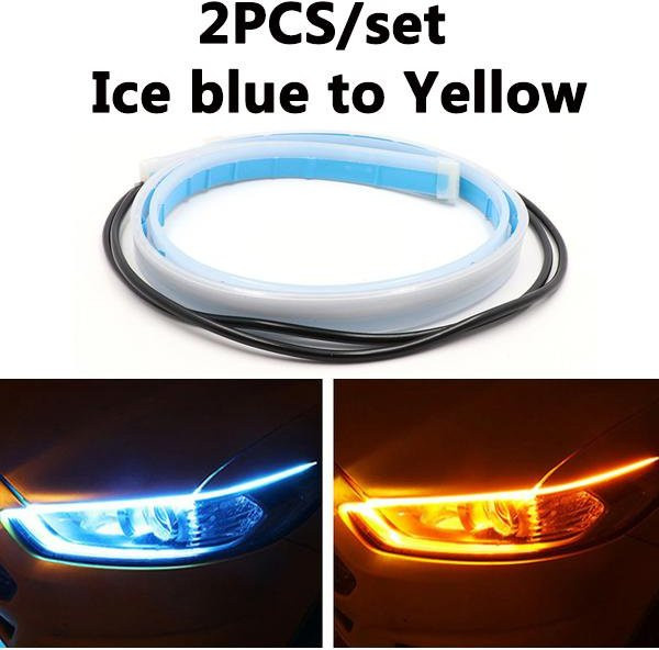 SEAMETAL 2er-Set Ultrafeine LED Tagfahrlicht-Streifen mit fließendem Blinker, wasserdicht, flexibler Schlauch, Länge: 60 cm, blau/gelb - Bild 1