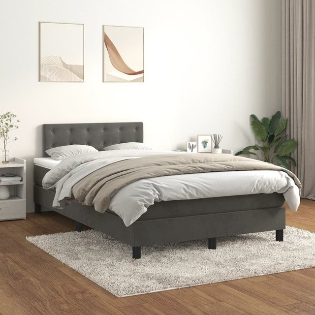 vidaXL Boxspringbett mit Matratze Dunkelgrau Samt B/T/H: 120 x 200 cm - Bild 3