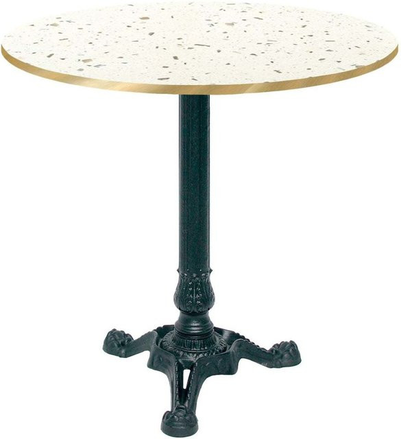 RestooTab Bistrotisch rund in Weiß Terrazzo mit messingfarbenen Kanten und schwarzem Gestell, Durchmesser: 70 cm, Höhe: 75 cm - Bild 1