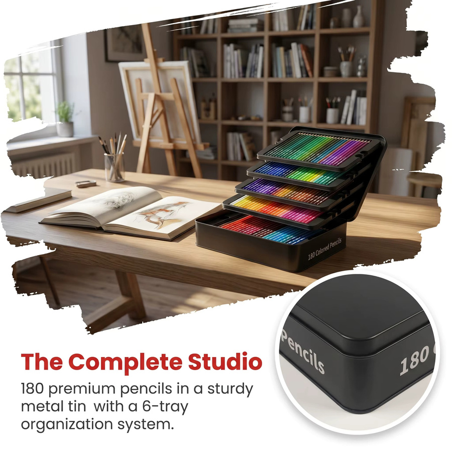Professionelles Buntstift-Set mit 180 Farben für Kunstzeichnung und Skizzieren, ungiftige Öl-Buntstifte in Multicolour - Bild 5